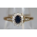 9ct gold sapphire and diamond dress ring. 2g approx. Ring size P, cased. (B.P. 21% + VAT)