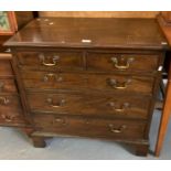 18th century style mahogany straight front chest of two short and three long drawers on bracket