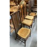 Pair of Edwardian Arts & Crafts design high back mahogany inlaid chairs, together with two similar