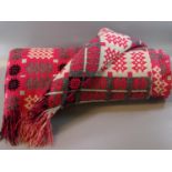 Vintage woollen Welsh tapestry traditional Caernarfon design blanket with fringed edge. (B.P.