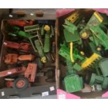 Two boxes of playworn diecast and other model tractors, to include: John Deere etc. (2) (B.P.