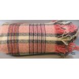 Vintage woollen coloured check blanket or carthen with fringed edges. (B.P. 21% + VAT)
