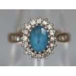 Aquamarine and diamond 9ct gold dress ring. 3g approx. Ring size M. (B.P. 21% + VAT)