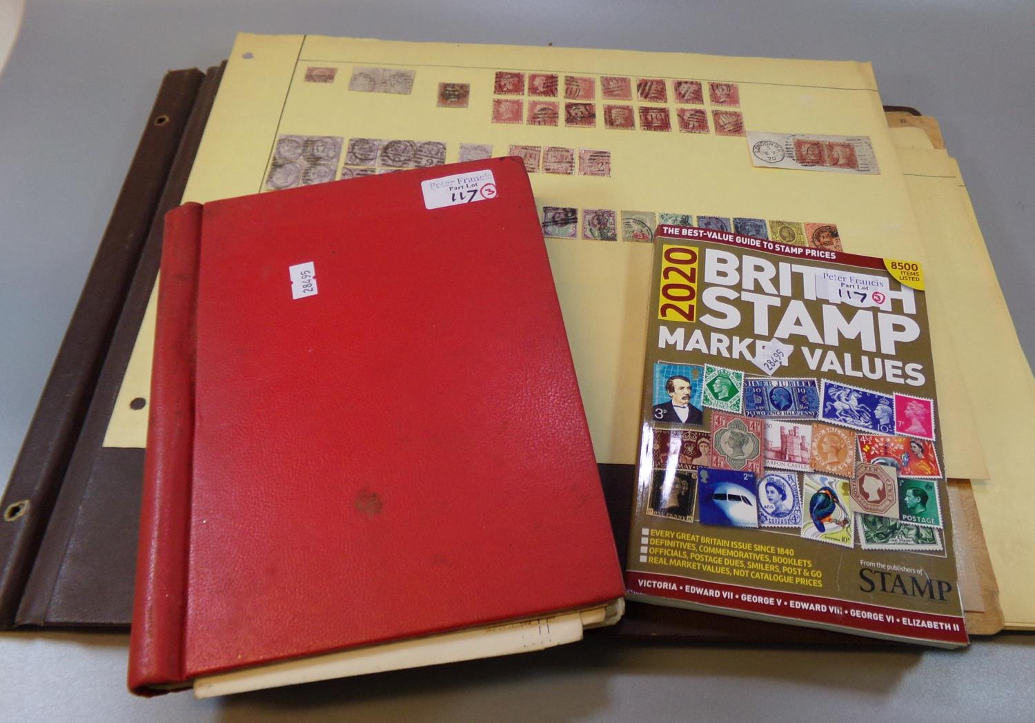 Large brown stamp album with mostly Great Britain stamps; Victorian to early QEII and album of