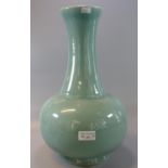 Oriental, probably Chinese porcelain celadon crackle glaze baluster vase. 39cm high approx.