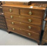 19th century mahogany straight front chest of two short and three long drawers on bracket feet. (B.