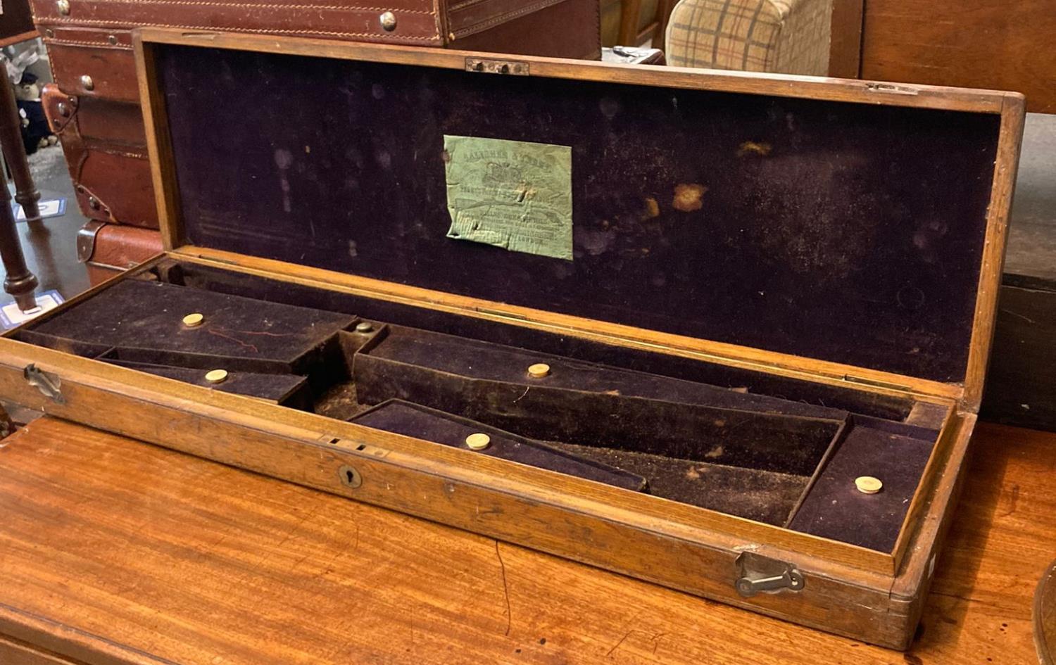 19th century oak cased 'Oak Gun Motoring' case with label for 'Balisher & Terry' with exemption