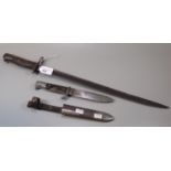 German WWII period Hitler Youth type dagger dated 1940, damaged scales in metal scabbard, together