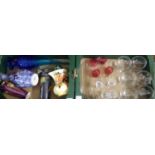 Two boxes of glass and china to include: set of six French pedestal dessert bowls, liqueur