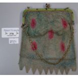 Art Deco silver mesh handbag with yellow metal frame and cabochon stone mounts. (B.P. 21% + VAT)