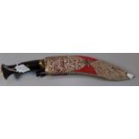 Nepalese dress Kukri with hardwood handle, miniature knives and fabric covered sheath with
