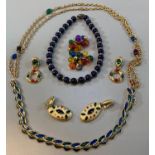 Kenneth Jay Lane, collection of costume jewellery, to include: necklace and earrings with coloured