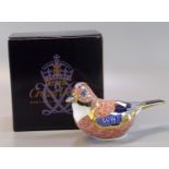 Royal Crown Derby bone china paperweight 'Jay', with gold stopper. In original box. (B.P. 21% + VAT)