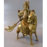 Vintage Chinese brass warrior on a brass horse, including Qiang spear/polearm. (B.P. 21% + VAT)