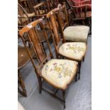 Pair of Edwardian mahogany inlaid bedroom chairs together with another Edwardian dining/bedroom