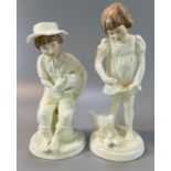 Two Royal Worcester blanc de chine figurines to include: 'Pick of the litter' and 'feeding