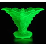 Art Deco design uranium glass vase, in the Schmetterling (butterfly) pattern. Probably by