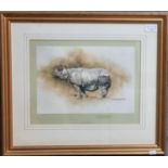 After David Shepherd, 'Indian Rhino', signed, limited edition print. The image 21.5 x 31cm approx.