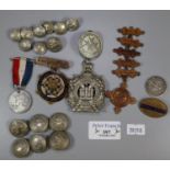 Bag of military and other badges, to include: 'Own Scottish King's Borderers', 'LMS Railway