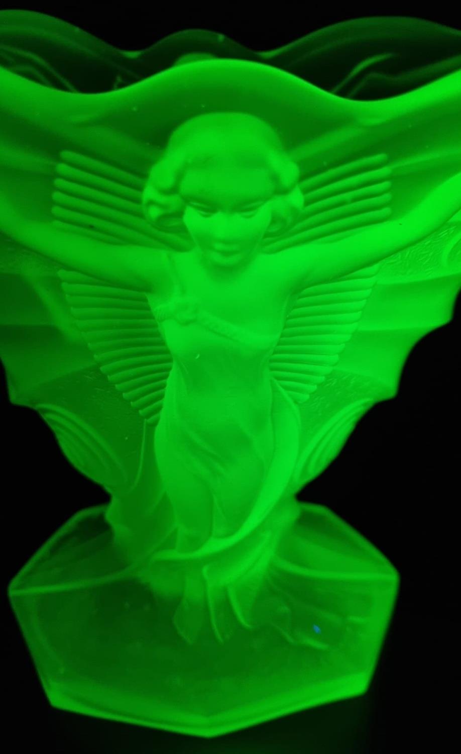 Art Deco design uranium glass vase, in the Schmetterling (butterfly) pattern. Probably by - Image 4 of 5