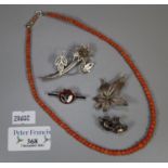Coral bead necklace, various silver filigree items of jewellery etc. (B.P. 21% + VAT)