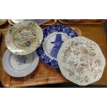 Tray containing four 19th Century and other plates to include: an 'opaque china' Chinese style plate