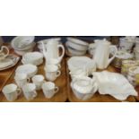 Two trays of Shelley English china Rd272101 white and floral moulded coffeeware items to include: