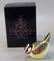 Royal Crown Derby fine bone china paperweight 'Bluetit', with gold stopper and original box. (B.P.