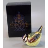 Royal Crown Derby fine bone china paperweight 'Bluetit', with gold stopper and original box. (B.P.