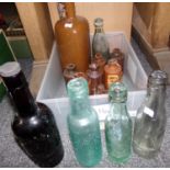 Small collection of glass and stoneware bottles: Rees and Richards of Llanelli glass bottle, T.A.