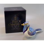Royal Crown Derby fine bone china paperweight 'Bluejay', with gold stopper and original box. (B.P.