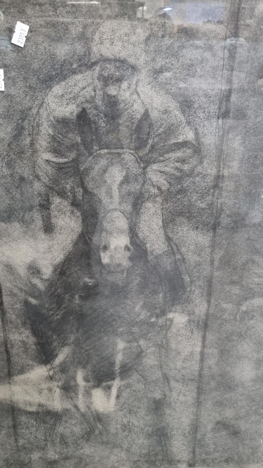 Mark Ivan Clark, study of a jockey at full gallop, black chalk. Gilt glazed frame. 71 x 57cm approx. - Image 2 of 2