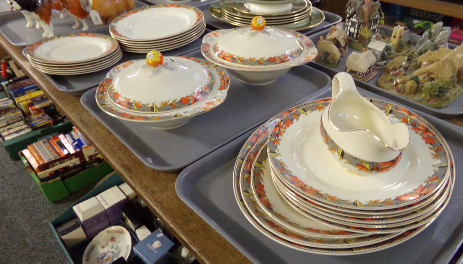 Three trays of Royal Staffordshire pottery A.J Wilkinson Ltd autumn leaf design dinnerware to