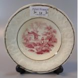 19th century Swansea Cambrian pottery transfer printed rural scenes dish. 16cm diameter approx. (B.