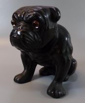 Early 20th century ceramic study of a seated bulldog with glass eyes impressed marks 'Made in