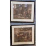 After George Moorland, two sepia coloured prints, 'The Country Butcher' and 'The Horse Breeder'.
