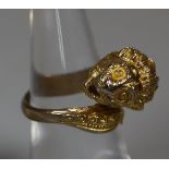 Silver gilt lion design dress ring. 6g approx. Ring size M. (B.P. 21% + VAT)