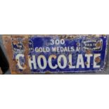 Vintage single sided enamel advertising sign '300 Gold Medals, Chocolate', distressed condition. (