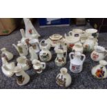 Box of assorted crested ware: Norwegian bucket, yacht, coffee pot, vases, jugs etc. (B.P. 21% + VAT)