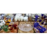 Three trays of assorted glassware: large shallow cut glass bowl, Murano style glass basket, together