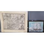 John Speede, original uncoloured map of 'Caermarden' (sic), Sudbury and Humble edition, approx 42