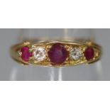 Gold Victorian style three stone dress ring. 2g approx. Ring size M. (B.P. 21% + VAT)