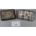 Georgian silver cushion shaped relief decorated and engraved snuff box with shepherd boy to hinged
