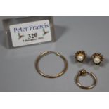 Cultured pearl and yellow metal earrings etc. 4.8g approx in total. (B.P. 21% + VAT)