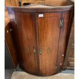 19th century mahogany inlaid cylinder hanging corner cupboard. (B.P. 21% + VAT)