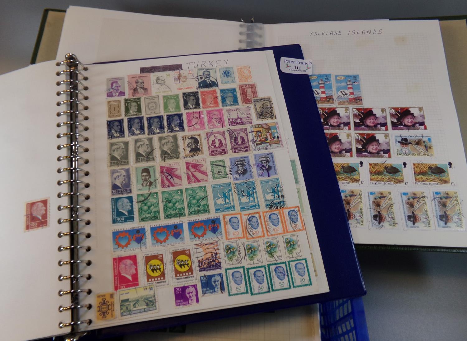 All world stamp collection in three albums and file. Many 100s of stamps. (B.P. 21% + VAT)