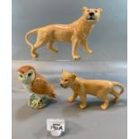 Beswick ceramic owl, together with a Beswick female lioness and cub. (3) (B.P. 21% + VAT)