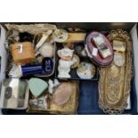 Box file comprising assorted oddments, to include: a Longines watch, travel inkwell, white metal