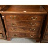 18th century style mahogany straight front narrow proportioned chest of four long drawers with brass