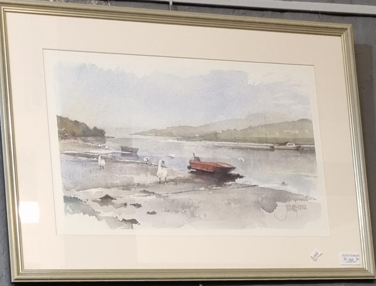 Julian Brown, estuary scene (probably Llansteffan), signed, watercolours. 32 x 48cm approx. Framed